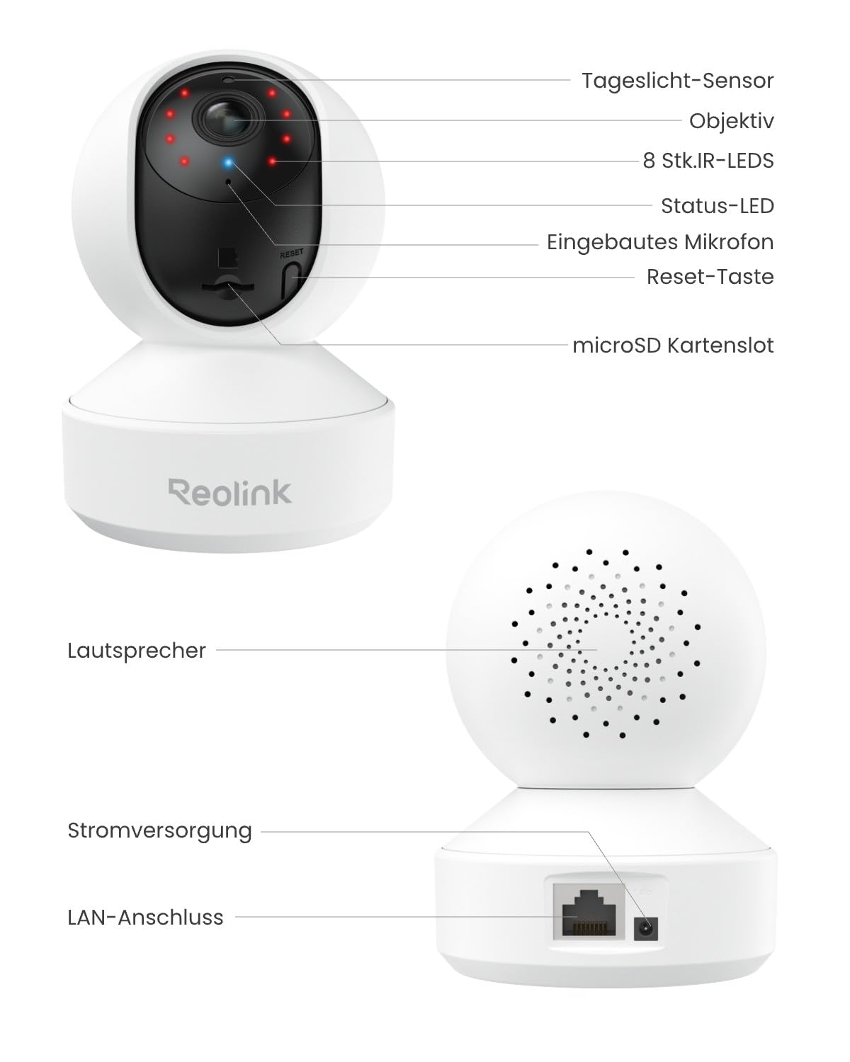 Reolink 3K Überwachungskamera Innen WLAN Schwenkbar, Home und Baby Monitor mit Personen-/Haustier-/Baby-Schreierkennung, Auto-Tracking, 2,4/5GHz WiFi IP Kamera Indoor, 5MP IR-Nachtsicht, E1 Pro