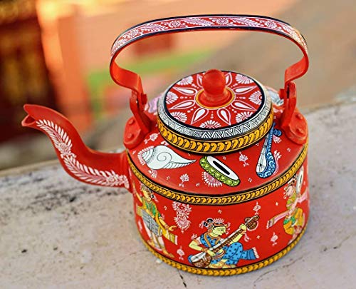 Pattachitra Hand Painted Aluminium Kettle Teapot Wedding Gift Table Centerpiece Housewarming Gift Tea Party mkk-57