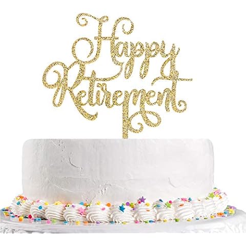 Happy Retirement Cake Topper I'm Retired Cake Decor Gold Glitter The Adventure Begin, Retirement Party Decoration Supplies(Acrylic) Cover