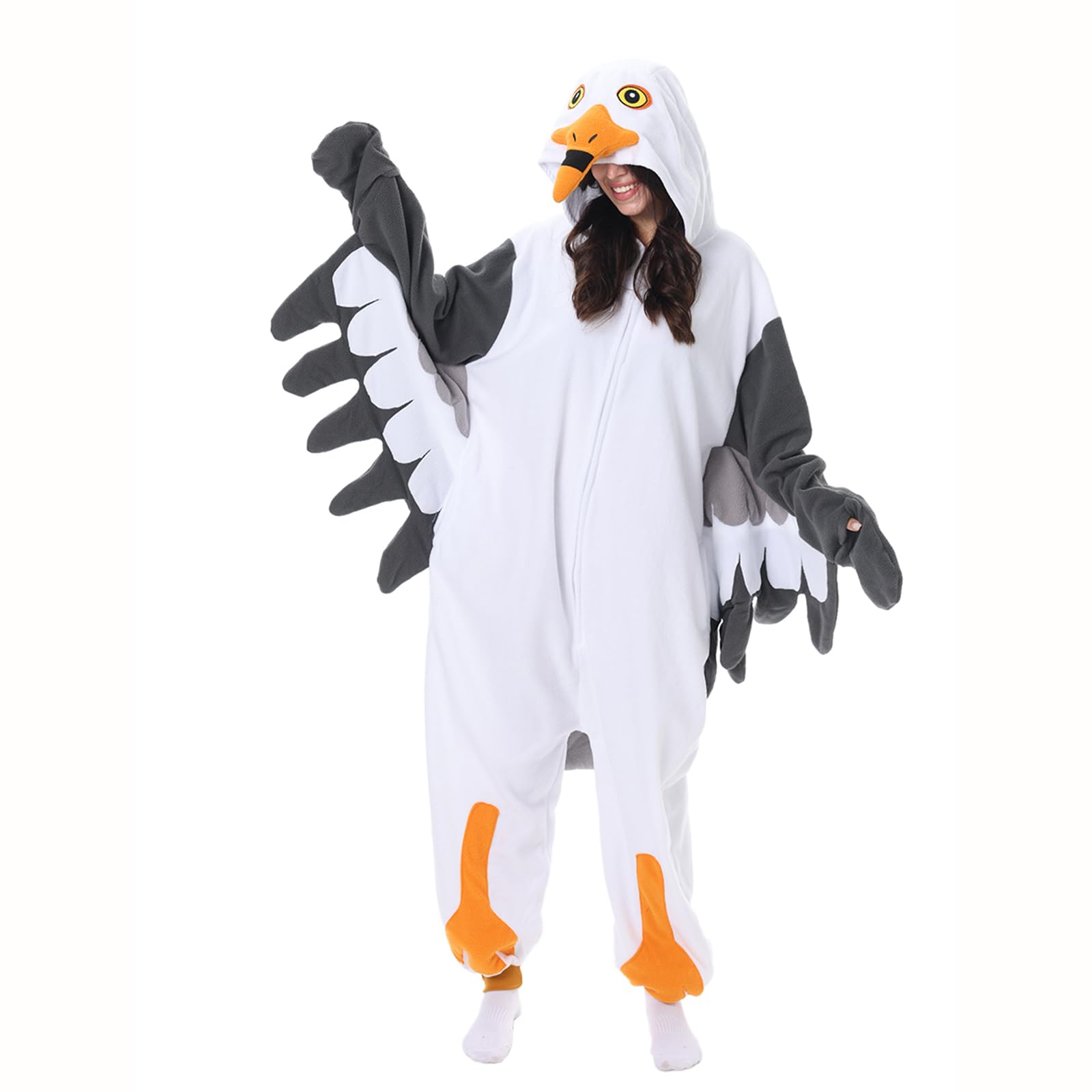 LANFAN Onesie kostium mewy dla dorosłych piżama, dla mężczyzn i kobiet, unisex, Cosplay, zwierzęta, pluszowa bielizna nocna, kombinezon na Halloween, kombinezon dla mężczyzn i kobiet