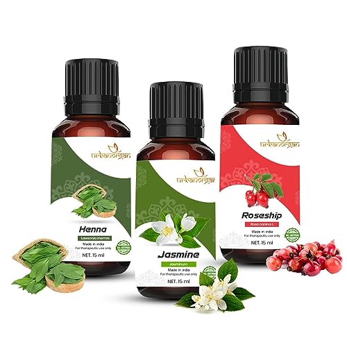 Image of Pure Combo Of 3 Essential oil For Hair & Skin Natural Therapeutic Grade & Undiluted Oil 15ML (Henna-Jasmine-Rosehip)