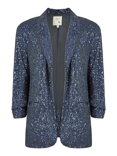 Yumi Navy Sequin Blazer with Pockets 8 UK Navy
