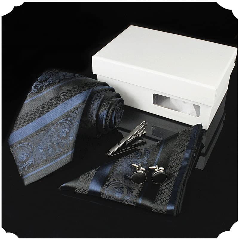 Juego de corbata para hombre con pañuelo y gemelos de seda miniatura 3