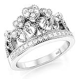 Metal Factory 925 Sterling Silver Cubic Zirconia Princess Heart Crown Tiara Band Ring Sz 6
