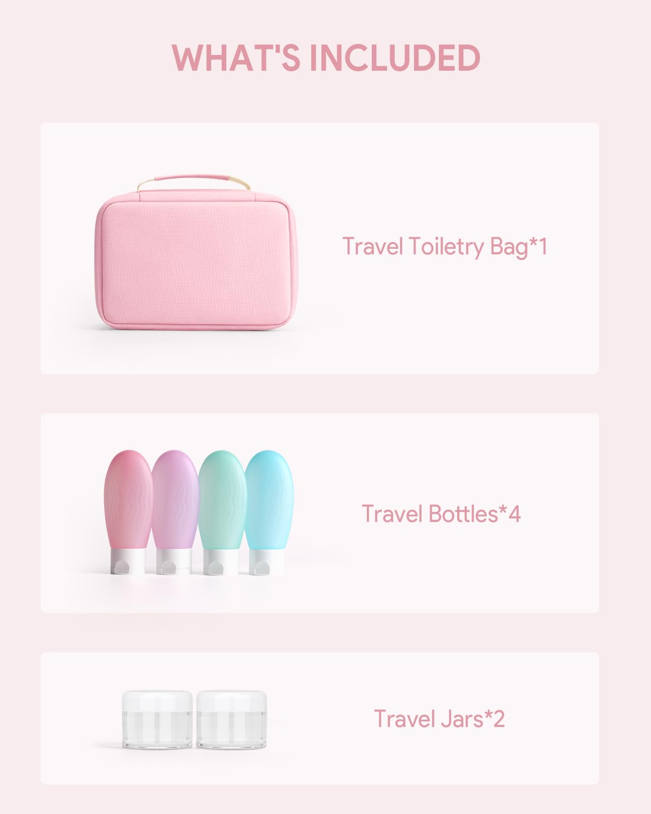 Toiletry Bag for Women with Travel Size Containers Set, Hanging Toiletry Bag for Full Size Toiletries, Skincare, Shampoo, Makeup Cosmetic Bag Travel Organizer, Water-Resistant Toiletry Bag, Pink