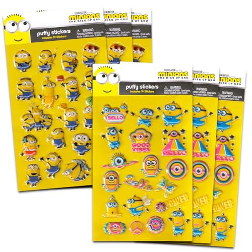 Minions Sticker Pack for Boys & Girls Bundle - 114 Puffy Stickers for Kids Birthday Party Decorations Goodie Bags | Despicable Me Minions Birthday Party Favors
