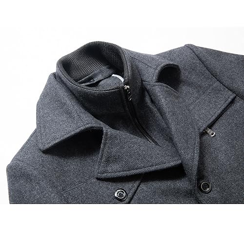 Image of INVACHI Men's Wool Blend Coat Warm Winter Trench Coat with Detachable Soft Scarf Single Breasted Pea Coat