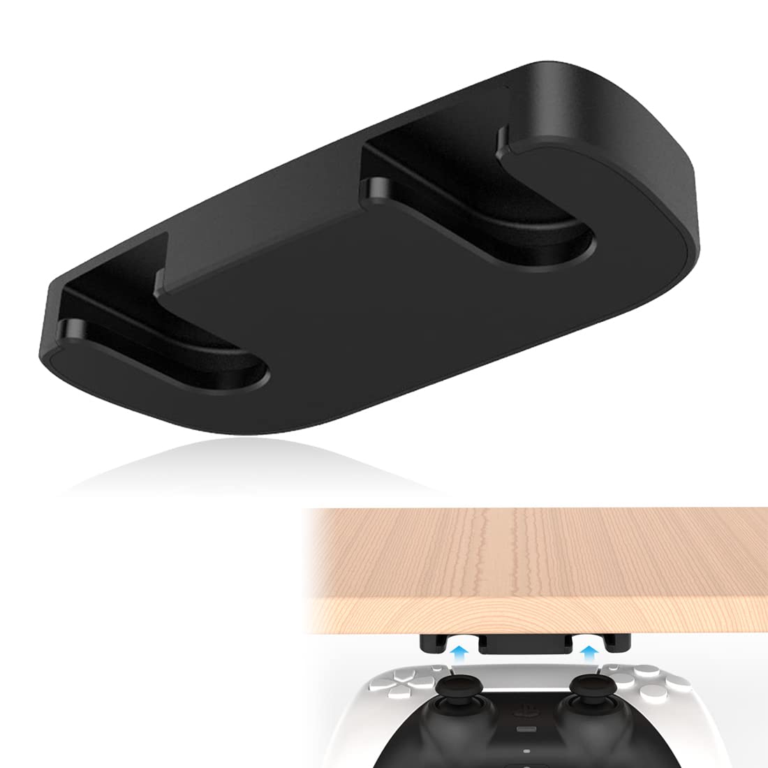 LEEQ Unterm Tisch Halterung für PS5 - Ständer für PS5 Controller, Horizontaler Tisch Halterung mit Klebeband für PS4, Tisch Aufbewahrung Under Desk Holder für PS4/PS5 Controller Zubehör（Schwarz）