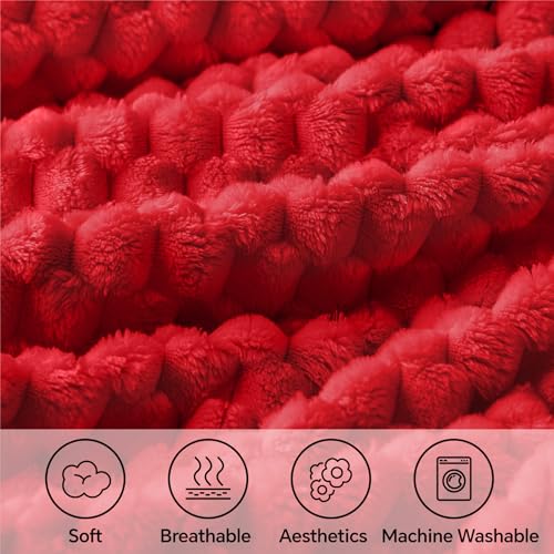 Image of BEDELITE Red Throw Blanket for Couch, Soft Cozy Gifts for Women, 50 * 60 | 3D Jacquard Decorative Fleece Blanket, Super Soft Plush Throws, Cute Birthday Gift for Women & Men, Suitable for All Seasons