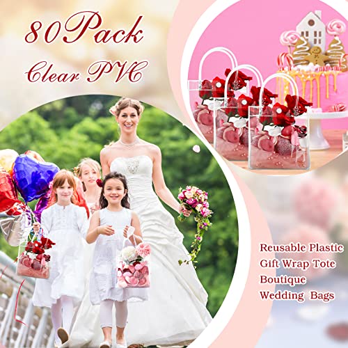 80 Pieces Clear Gift Bags Small Pvc Reusable Transparent With Handles Mini Cute Plastic Wrap Tote Shopping Bag For Wedding Birthday Baby Shower Party, 5.9 X 6.3 2.8 Inch #TOP1