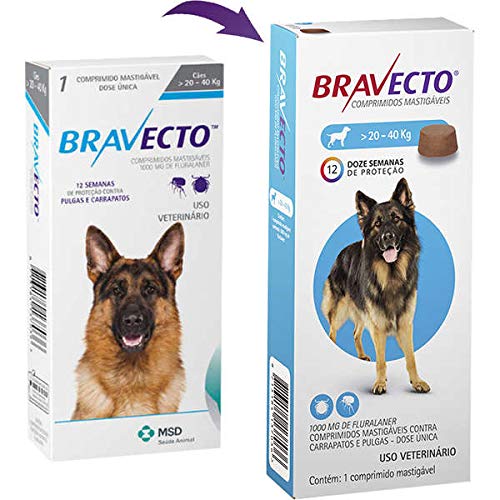 ANTIPULGAS E CARRAPATOS BRAVECTO 1000MG CÃES DE 20 A 40KG