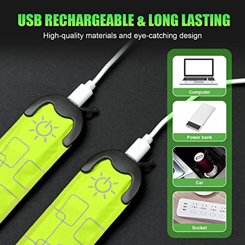flintronic 2 x LED-Armbänder, wiederaufladbar, USB, Laufarmband, reflektierend, LED, Running, Blinklicht, verstellbar, Sicherheitsarmband, beleuchtet, Sportarmbänder