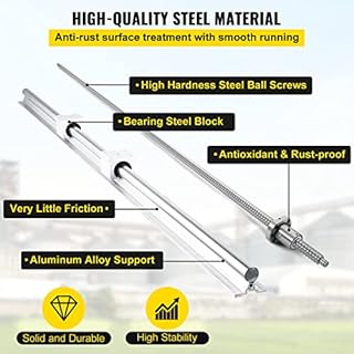 VEVOR Linear Rail, Ballscrew x 3, RM1605-350mm 650mm 1050mm x 2 Linear Rail Support, 12 CNC Kit Linear Shaft Optical Axis