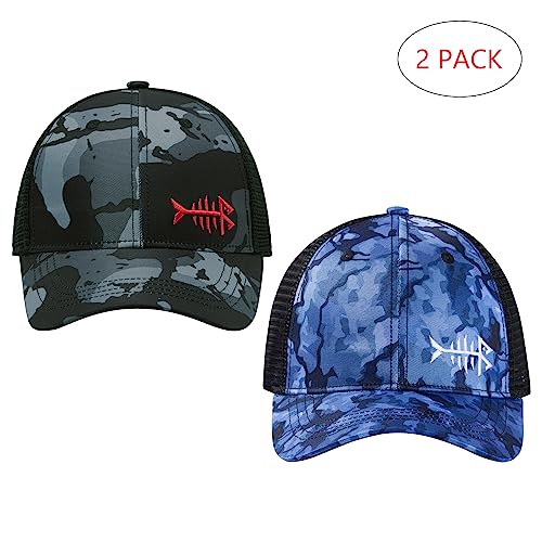 Image of BASSDASH 2 Pack Altimate Fishing Hunting Hat Mesh Back for Men Women Adjustable Baseball Trucker Cap Camo Blaze Orange