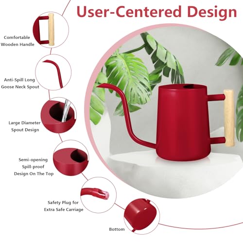 Image of Watering Can Indoor Plants, 35oz Small Stainless Steel Metal Watering Can Modern Decorative Watering Pot with Long Spout for Indoor House Plant Bonsai Garden Flowers (Red)