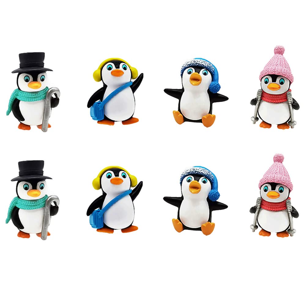 MAOMIA 8 Pcs Cute Penguin Figures Mini Penguin Figurines Collection Playset Cake Topper Fairy Garden Party Decoration