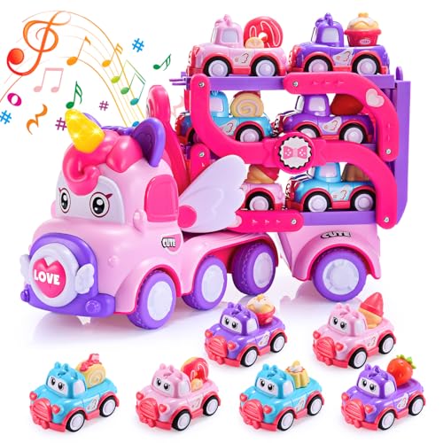 EUCOCO Camion Jouet Fille 1-6 Ans, Petite Voiture Enfant, Cadeau Anniversaire Licorne