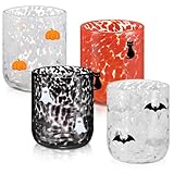 Skylety 4 Pcs Halloween Icon Glass Cups - 16 oz Pumpkin, Ghost, Bat, Cat Icon Juice Glasses Double Old Fashioned Drinking Cups - Ideal for Halloween Party Decoration, Friends Lovely Gifts