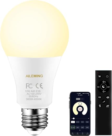 AILEMING LED Bulb with a 2.4GHz Remote Control, A19 12W Color Changing Smart Light Bulb for Lamp, Bedroom, Mood Soothing,1...