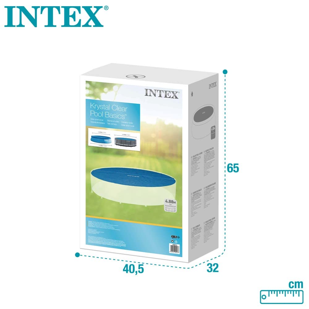Intex 28014 - Solarabdeckplane, Abdeckung mit thermischer Isolierung für Runde Easy Set/Frame Pools, Polyethylen, Blau, ⌀ 488 cm
