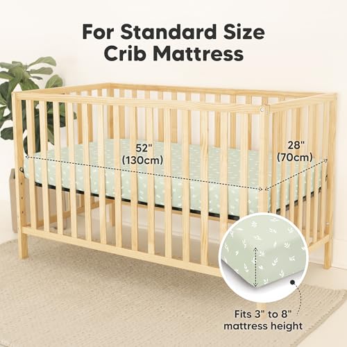 Image of 2-Pack Waterproof Baby Crib Sheets for Boys, Girls, 52x28 (Herb) | Viscose Derived from Bamboo Toddler Bed Sheet Neutral, Fitted Crib Mattress Protector Cover for Baby Bedding, Soft & Gentle