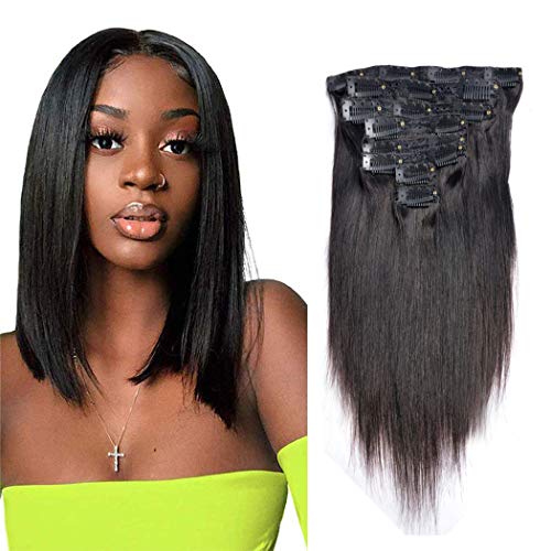 12" Short Silky Straight 8pcs 18 Clips Real Remy Human Hair Clip In Extensions #1B Natural Black For Women Beauty - (12 inch/120g)
