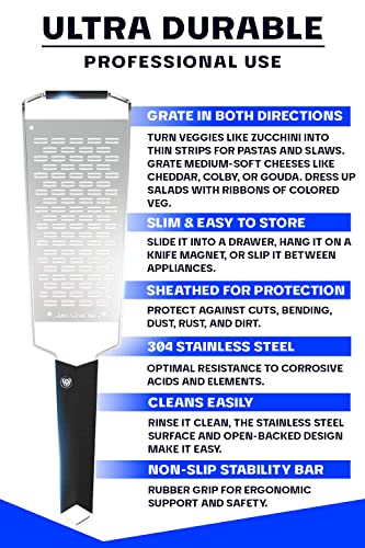 Dalstrong Professional Wide Cheese Grater - Ribbon - #304 Stainless Steel Blade - G10 Handle Kitchen Shredder - W/Blade Cover - Medium/Soft Cheese, Chocolate, Citrus, Root Vegetables - Nsf Certified #TOP4