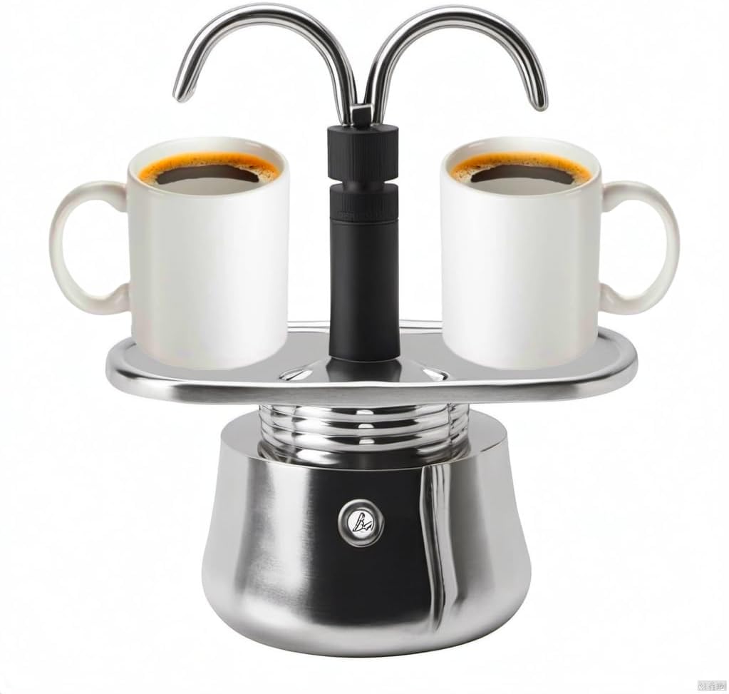 Topyond Moka Pot, 2 Tazas 100ml Acero Inoxidable de Doble Cabeza, Cafetera Espresso para Estufa Cafetera Italiana Clásica para Hacer Café, Conducto DIY