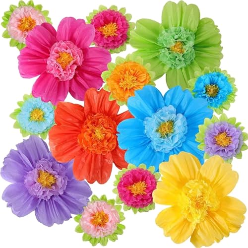 Flower Wall Decor 12Pcs Large Color Tissue Flower 20inch Giant Carnival Paper Wall Background Pom for Crafts Birthday Party