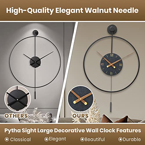 Image of Large Modern Wall Clock,Wall Clocks for Living Room Decor,Classical Metal Minimalist Roman Numeral Dial,Big Decorative Farmhouse Pendulum Wall Clock With Walnut Pointers for Office,Dining Room