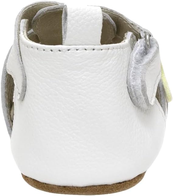 Robeez First Kicks Baby Girl and Unisex Sandals for Infant/Toddlers - 0-24 Months, Mariposa White Leather, 9-12 Months
