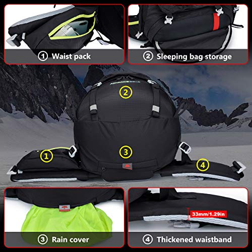 N NEVO RHINO Hiking Backpack, 60L Camping Backpack Outdoor Sport Travel Backpacking Daypack for Women, Men, Youth (Black) - Thumbnail 6