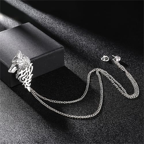 Image of WCRAZYE Vintage Wolf Head Lapel Brooch Set for Men Women Antique Animal Dire Wolf Head Coyote Antique Retro Lapel Brooches Badge Men's Suits Buckle Neckwear Accessories