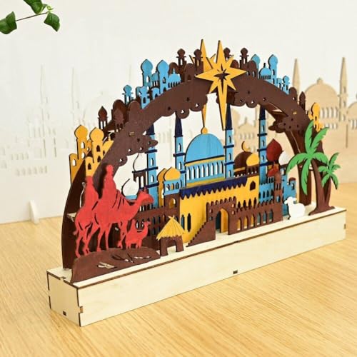 Ramadán decoración de mesa con luz led castillo Mubarak de madera calada 5