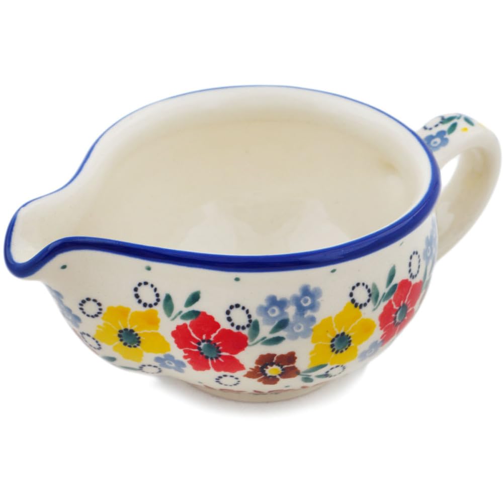 Authentic Polish Pottery Gravy Boat Signature UNIKAT in Pretty In Bloom Design Handmade in Boles?awiec Poland by Ceramika Artystyczna + Certificate of Authenticity
