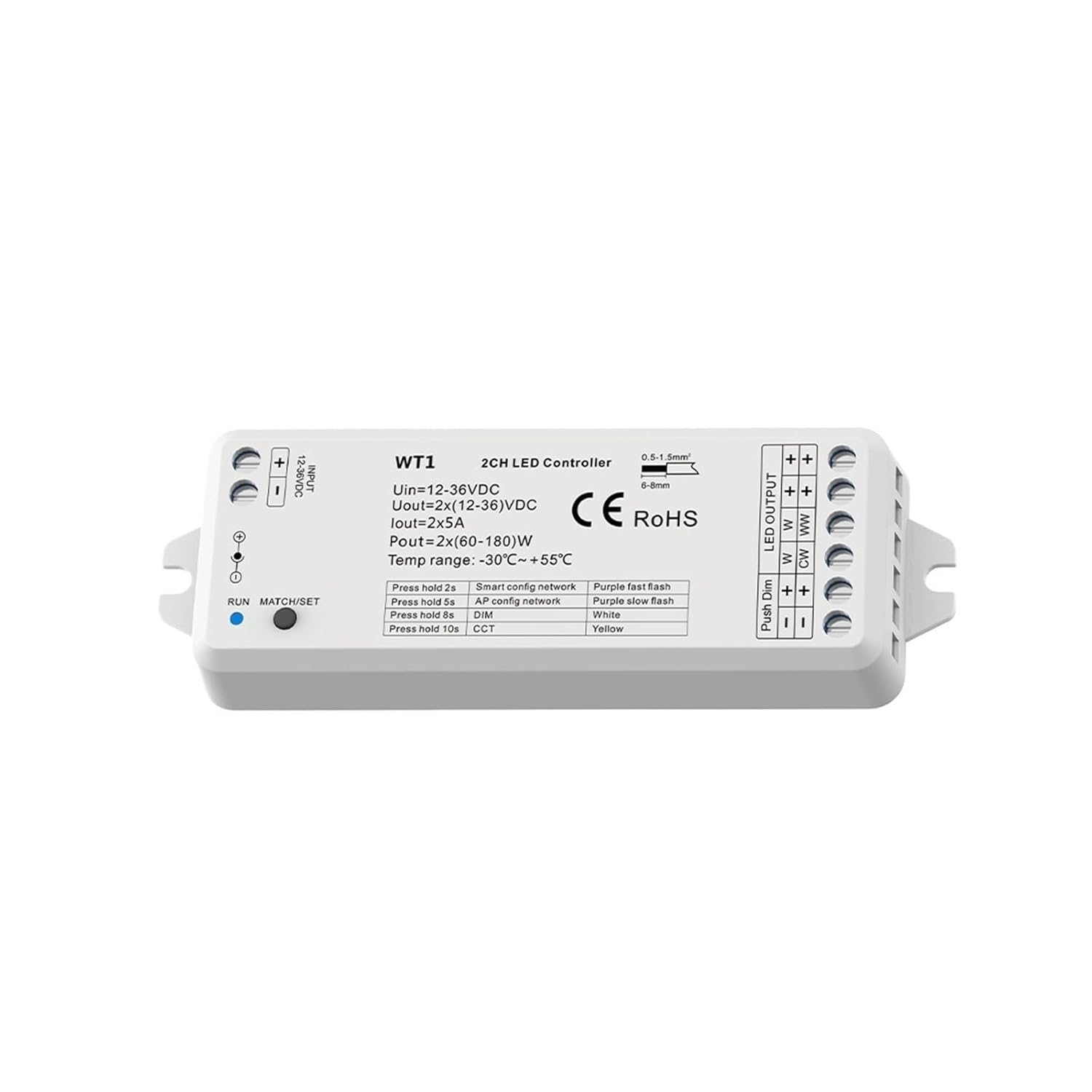 DC 12V 24V 36V LED Dimmer Single Color Double White CCT Strip Light Controller(WT1 Only)