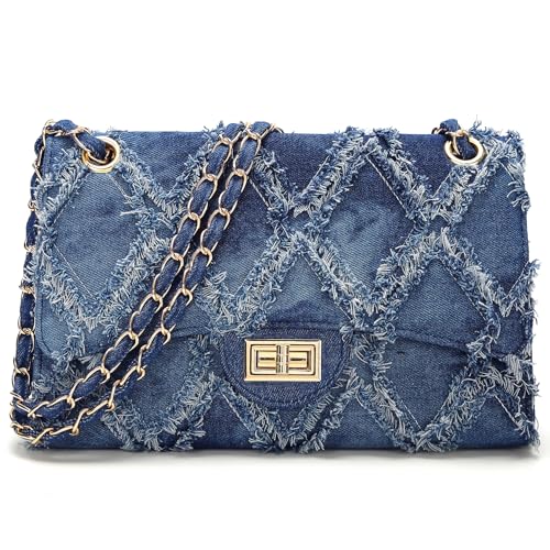 Image of Quilted Leather Crossbody Bags for Women Trendy Ladies Shoulder Purse Satchel HandBag with Chain Strap