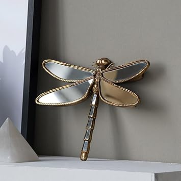 Retro Dragonfly Wall Decor, Artificial Resin Mirror Dragonfly Decoration, Wall Hanging Decor Art, Dragonfly Wall Art for Living Room, Bedroom