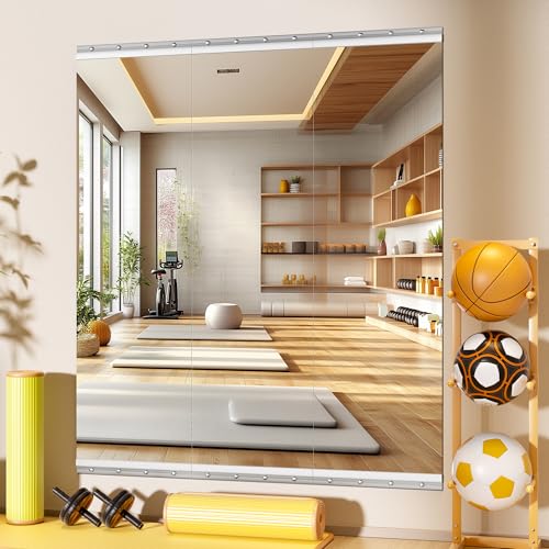 WINNICE Home Gym Mirror, 55" x 17", 3PCS Large Full Body Mirror for Yoga, Silver Frameless Tempered Glass, Wall-Mounted Wall Mirrors for Home Gym, Workout, Garage, Bedroom, Bathroom, Dance Studio