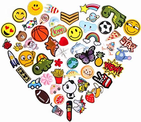 HeyaZea 55pcs Cool Embroidered Iron On Patches Cute Sewing On Patches Appliques for Clothes Jackets Hats Backpacks Jeans; Kids Boys Girls; Rainbows Unicorns Dinosaurs Roses Hearts Butterfly Animals