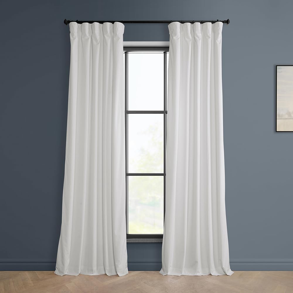 HPD Half Price Drapes Heritage Plush Velvet Curtains 96 Inches Long - Room Darkening Curtains for Bedroom &amp; Living Room (2 Panels) - 50W X 96L, Pillow White