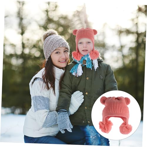 Boy Girl Knitted Hat Cute Bear Ears Windproof and Warm for Boys and Girls Soft and Cozy Ear Covering Cap for Cold Weather for Outdoor Adventures Pink4