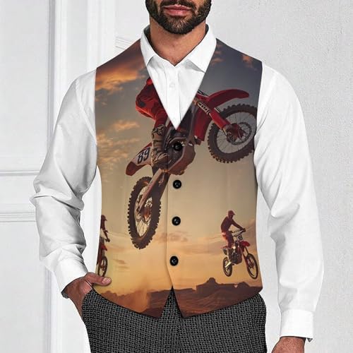 Motocross Rider Men's Suit Vests Business Formal Dress Vest V-Neck Waistcoat for Wedding Casual2