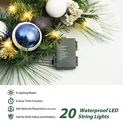 Blue Christmas Wreath With Led Lights, 24 Inch Pre-Lit Christmas Wreath With Christmas Ball Pine Decorations For Decorating Christmas Front Door Fireplace Outdoor Indoor Home #TOP4