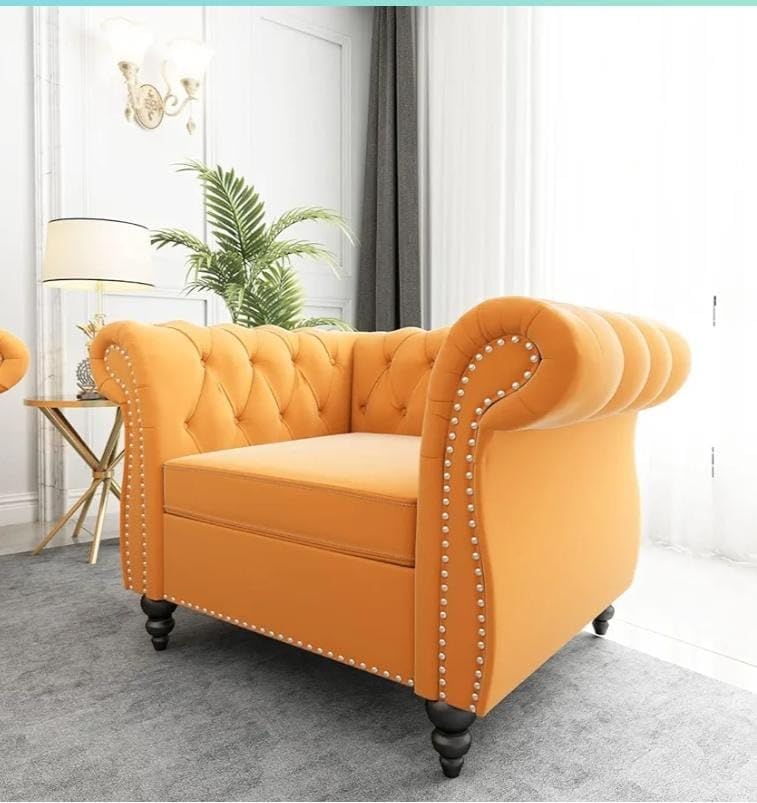 Image of Royale Hand Tufted Four (3+1) Seater Elegant Wooden Base Sofa in Wide Extravagant Fabric, Gives Luxurious Look for Home /Living Room /Office /Guest Room /Hotels