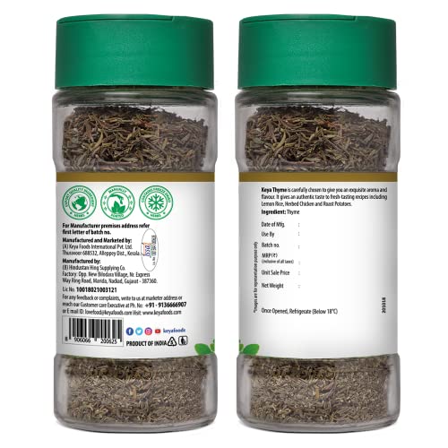 Image of Keya Thyme | Freeze Dried | Seasoning for Meats, Soups, Sauces, and Vegetables | Rich in Antioxidants & Supports Respiratory Health | No Artificial Flavours or Colours | 17g