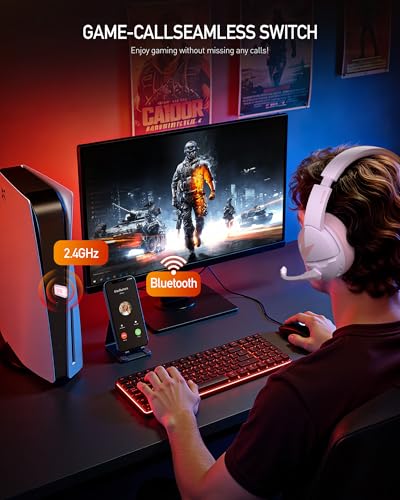 Image of acer Wireless Gaming Headset, PS5 Headset with 2.4GHz for Ps5, Ps4, PC, Switch, Bluetooth 5.3 + 100Hrs Gaming Headphones with Noise Canceling Mic for Laptop, Mobile, Mac, 50mm Drivers (Pink)