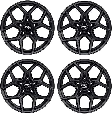 RockTrix RT105 17 inch Wheels Compatible with Jeep Wrangler JK JL 17x9 5x5 Wheels (-12mm Offset) 4.5in Backspace, 5x5 PCD, 71.5mm Bore, Black Wheels, Also fits Gladiator JT Rims (Set of 4)