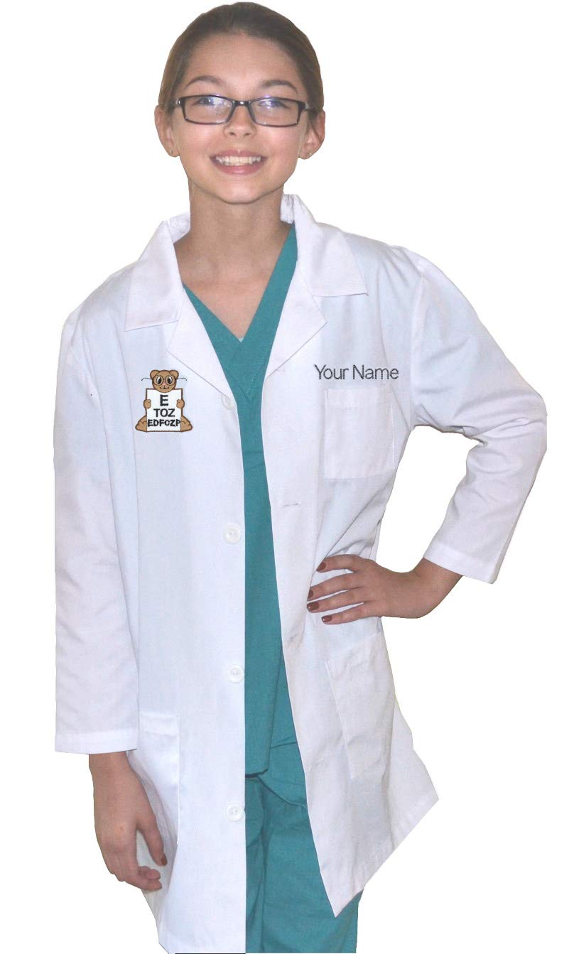 My Little DocPersonalized Kids Eye Doctor Lab Coat with Bear Eye Chart Embroidery Design, White, 8/10