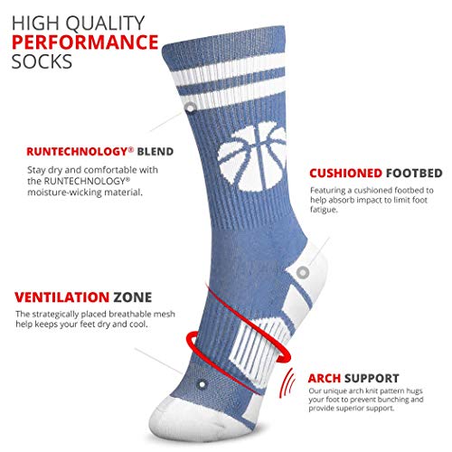Image of ChalkTalkSPORTS Basketball Socks - Cushioned Mid-Calf Crew - Youth & Adult | Moisture-Wicking Performance Blend, Athletic Basketball Gear, Stay-Up Technology, Arch Support, Breathable, Boys and Men